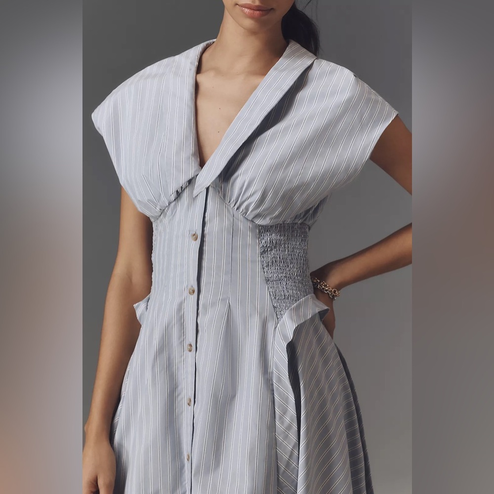 By Anthropologie Short-Sleeve V-Neck Pleated Midi Dress - Picture 4 of 11